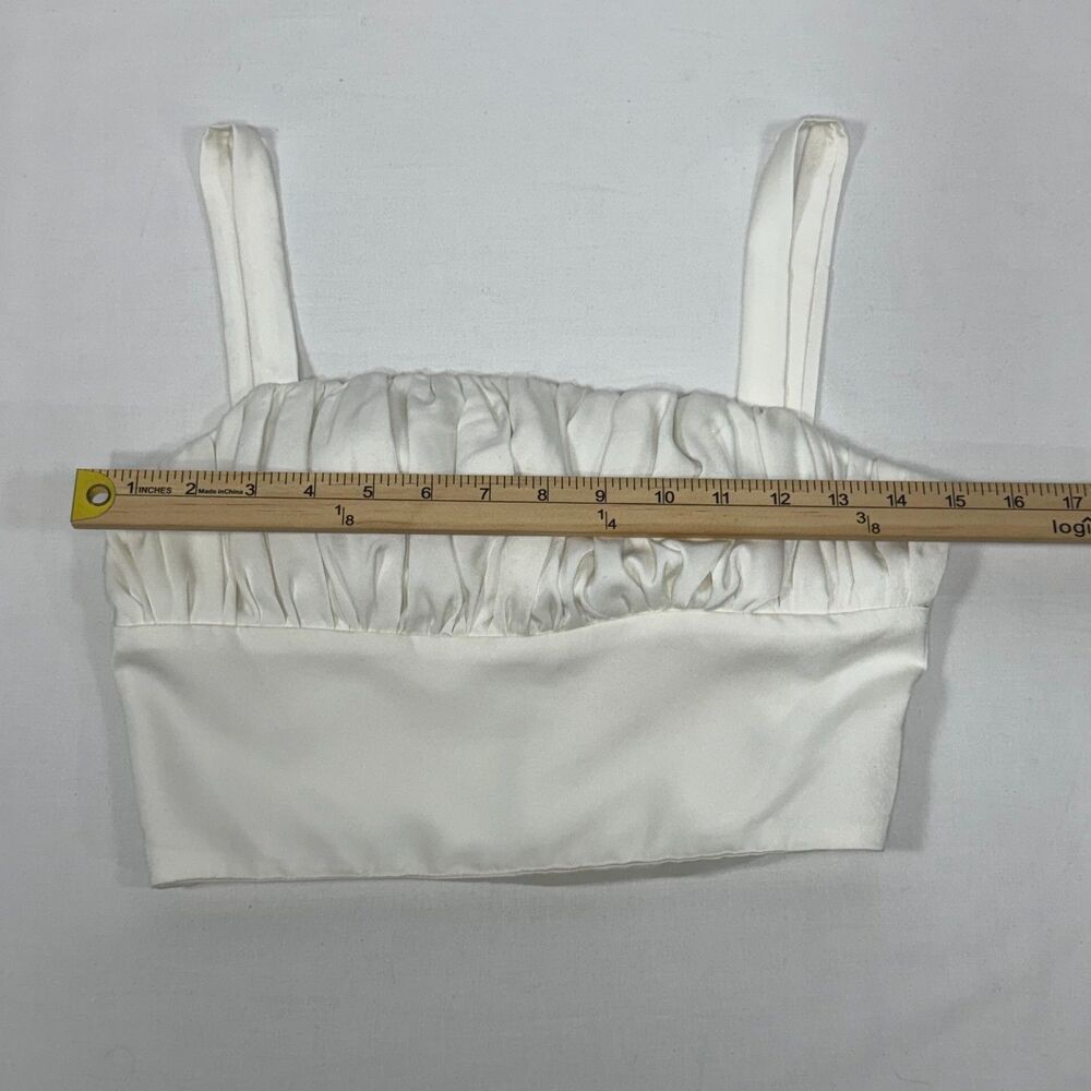 Draped Ruched Labera White Satin Bustier Crop Top - Picture 3 of 6